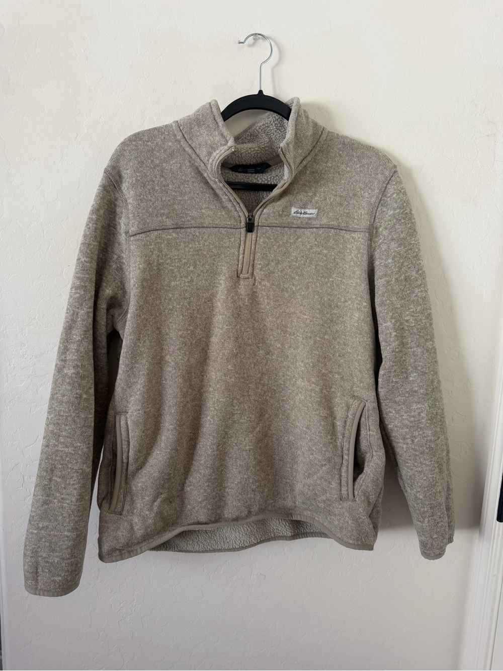 Eddie Bauer Men’s Quarter-Zip Fleece Pullover in Light Taupe